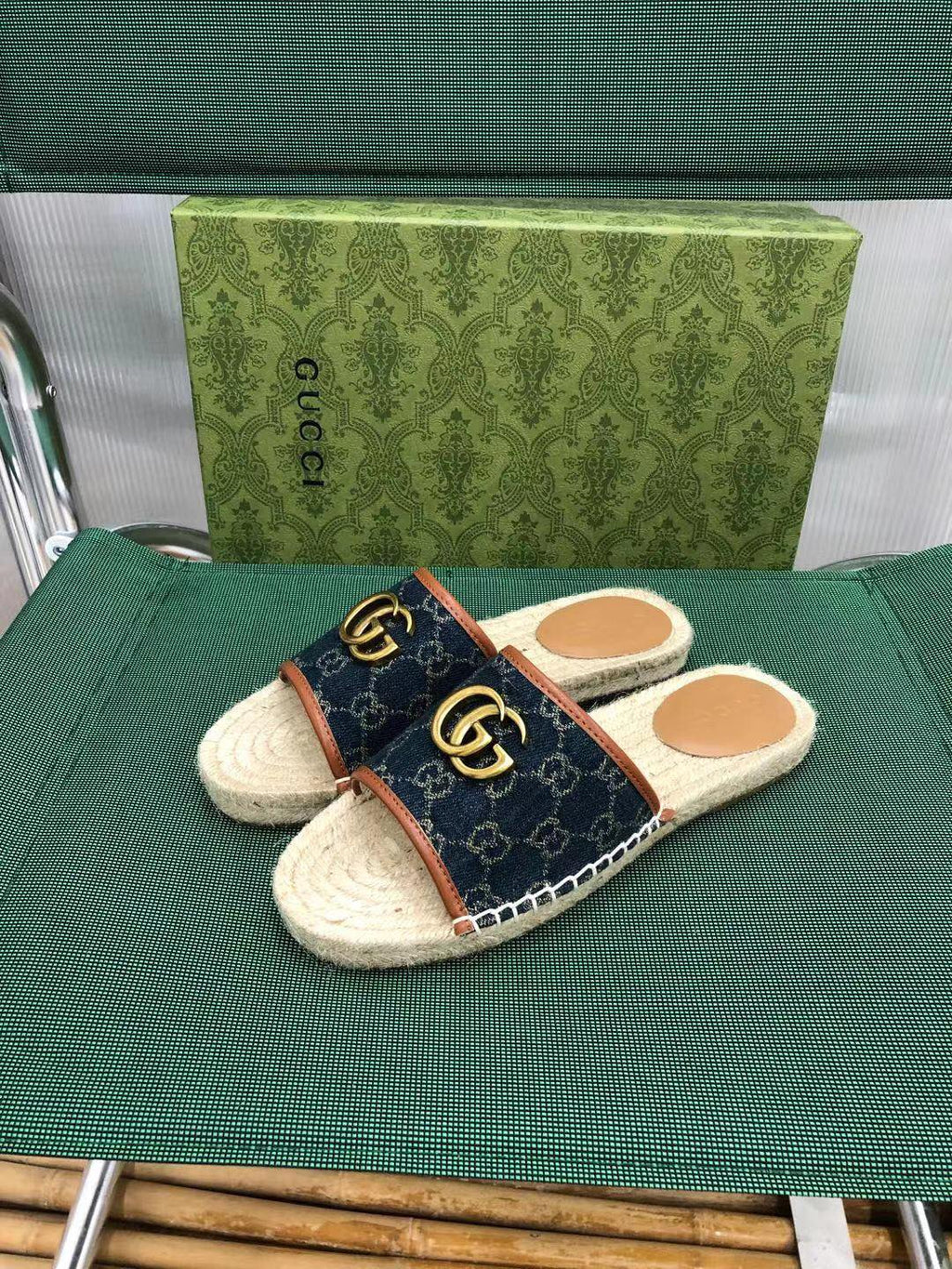 G Slides - Wheat [Denim/Gold Buckle]